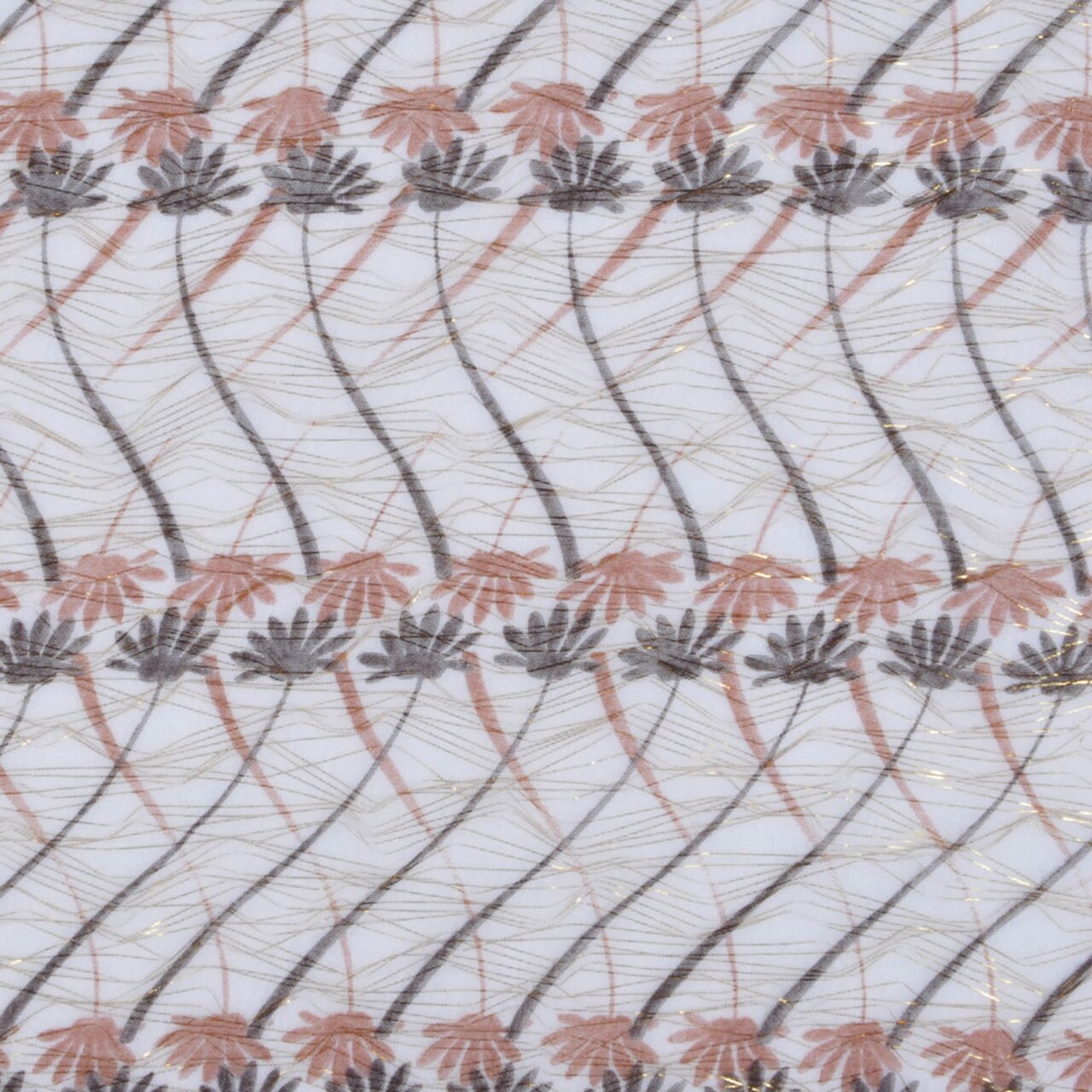 1 Yard Oatmeal Chestnut Orange Floral Gauzy Silk Chiffon Gold 56 inch Width